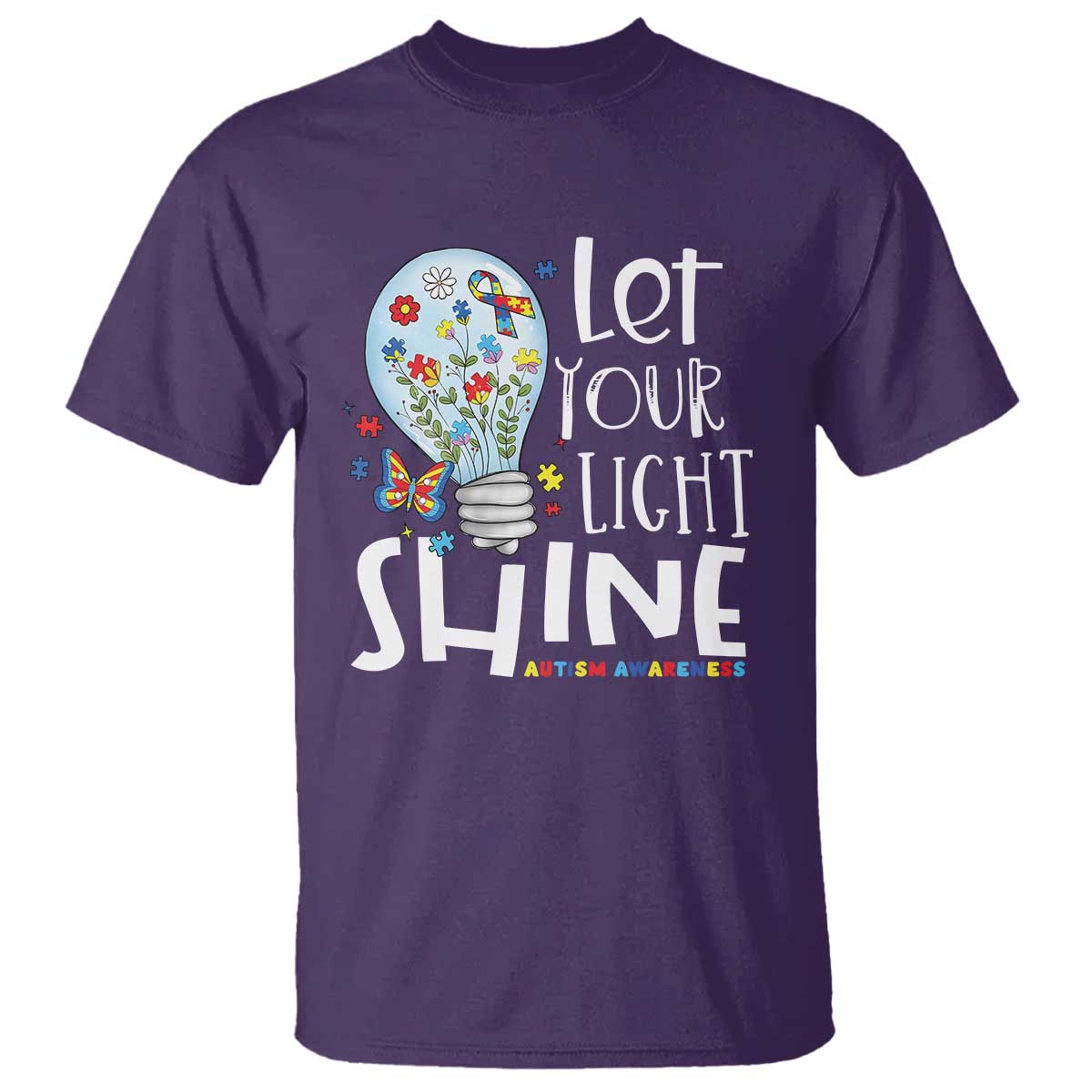 Autism Awareness T Shirt Let Your Light Shine Puzzle Ribbon Inspirational Quote