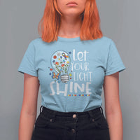 Autism Awareness T Shirt For Women Let Your Light Shine Puzzle Ribbon Inspirational Quote