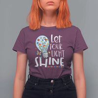 Autism Awareness T Shirt For Women Let Your Light Shine Puzzle Ribbon Inspirational Quote