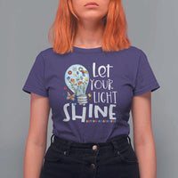 Autism Awareness T Shirt For Women Let Your Light Shine Puzzle Ribbon Inspirational Quote