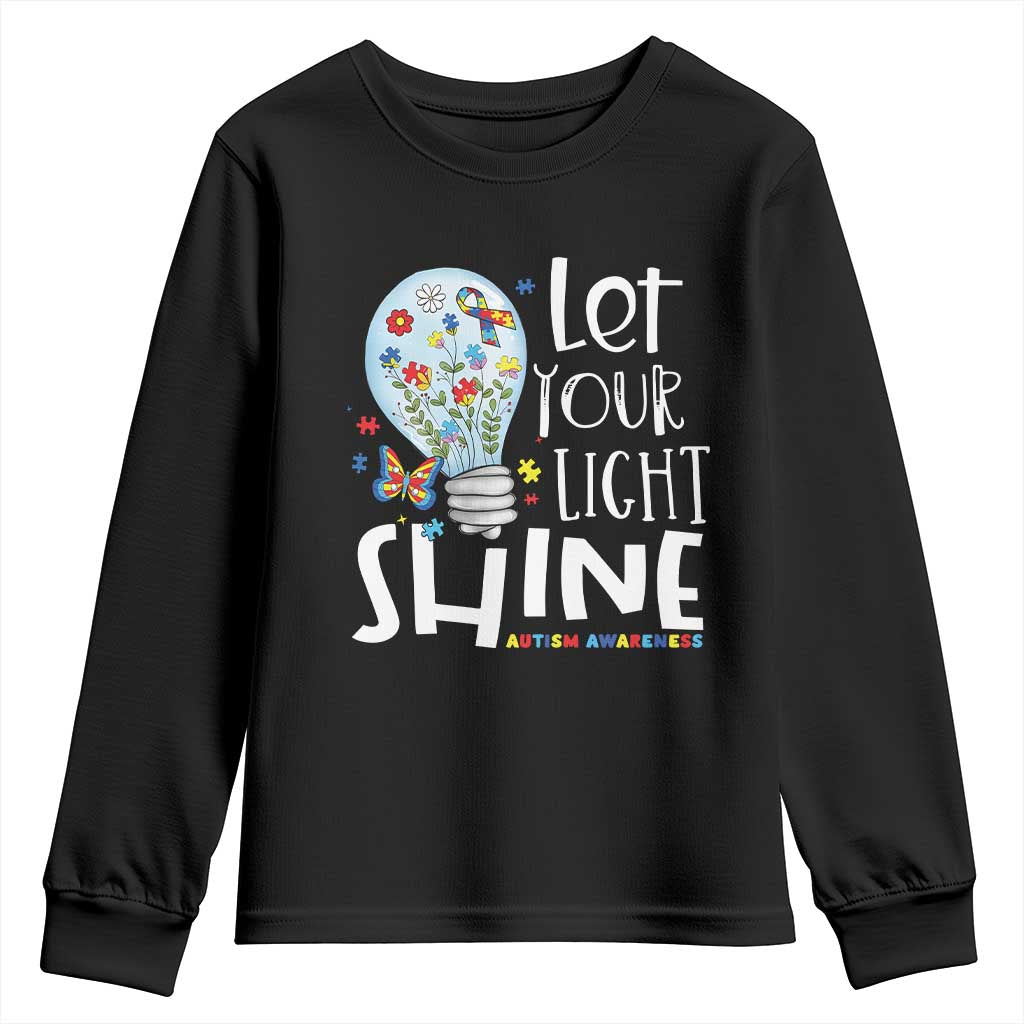 Autism Awareness Youth Sweatshirt Let Your Light Shine Puzzle Ribbon Inspirational Quote