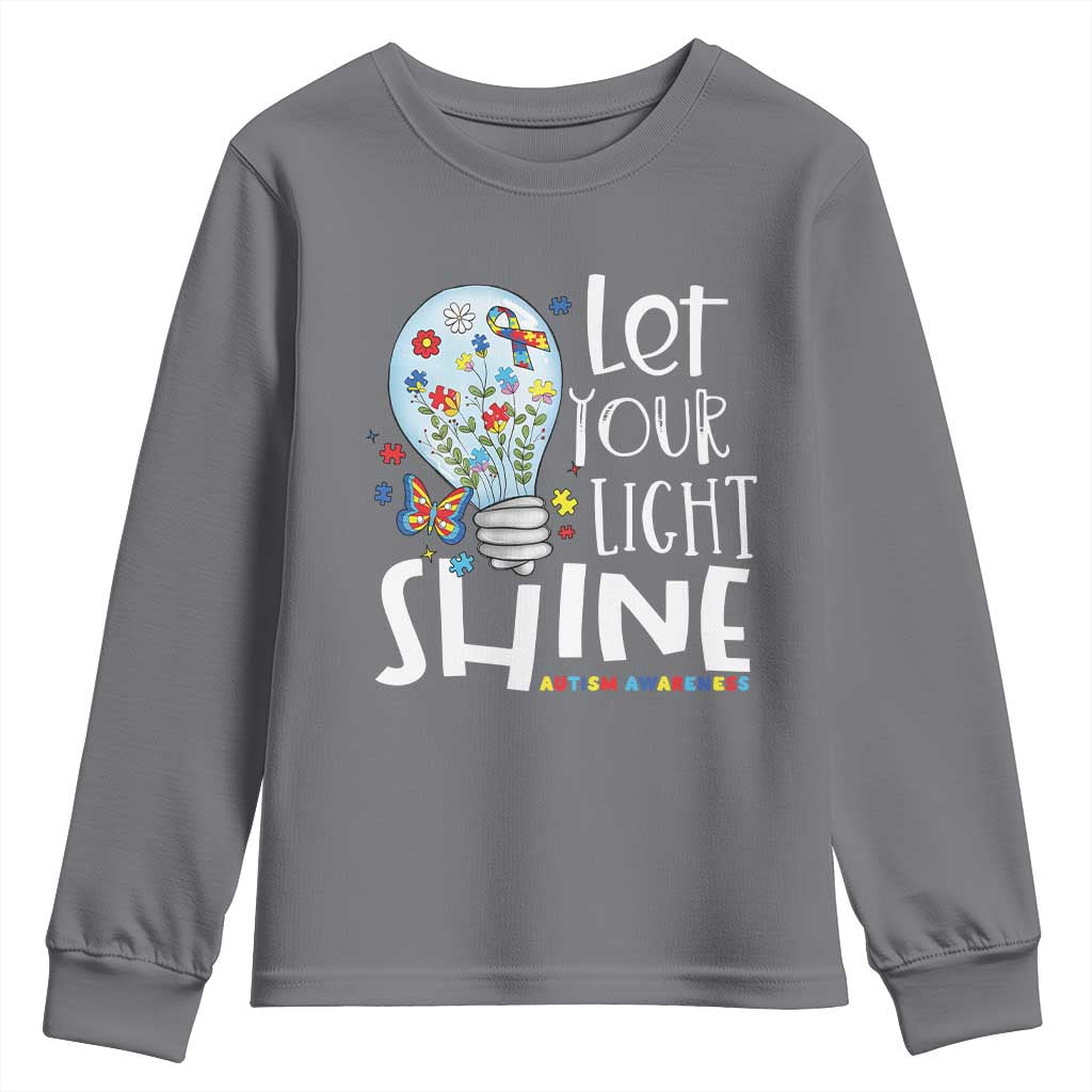 Autism Awareness Youth Sweatshirt Let Your Light Shine Puzzle Ribbon Inspirational Quote