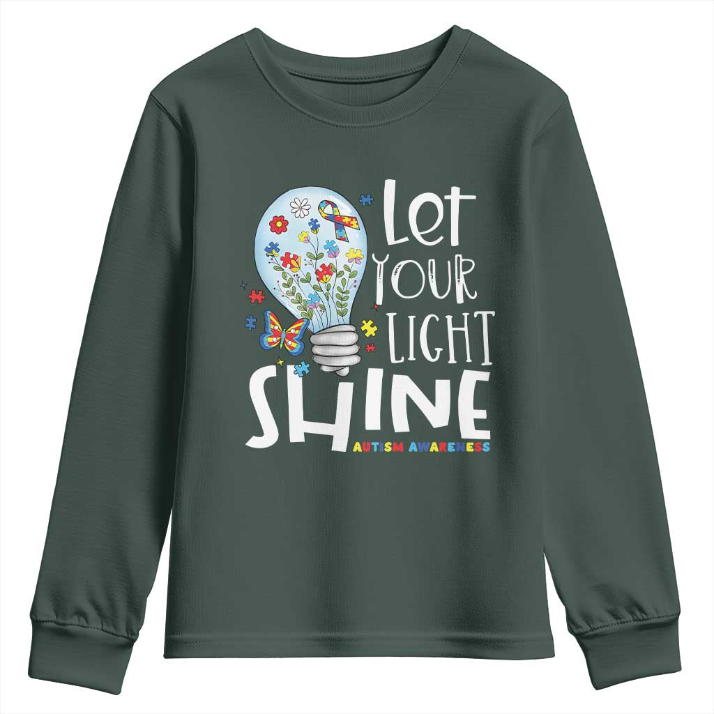 Autism Awareness Youth Sweatshirt Let Your Light Shine Puzzle Ribbon Inspirational Quote