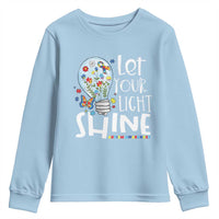 Autism Awareness Youth Sweatshirt Let Your Light Shine Puzzle Ribbon Inspirational Quote
