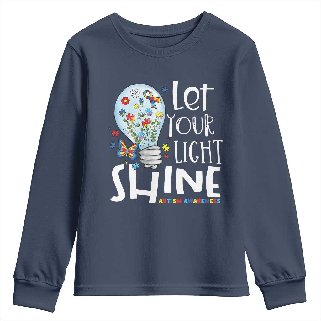 Autism Awareness Youth Sweatshirt Let Your Light Shine Puzzle Ribbon Inspirational Quote
