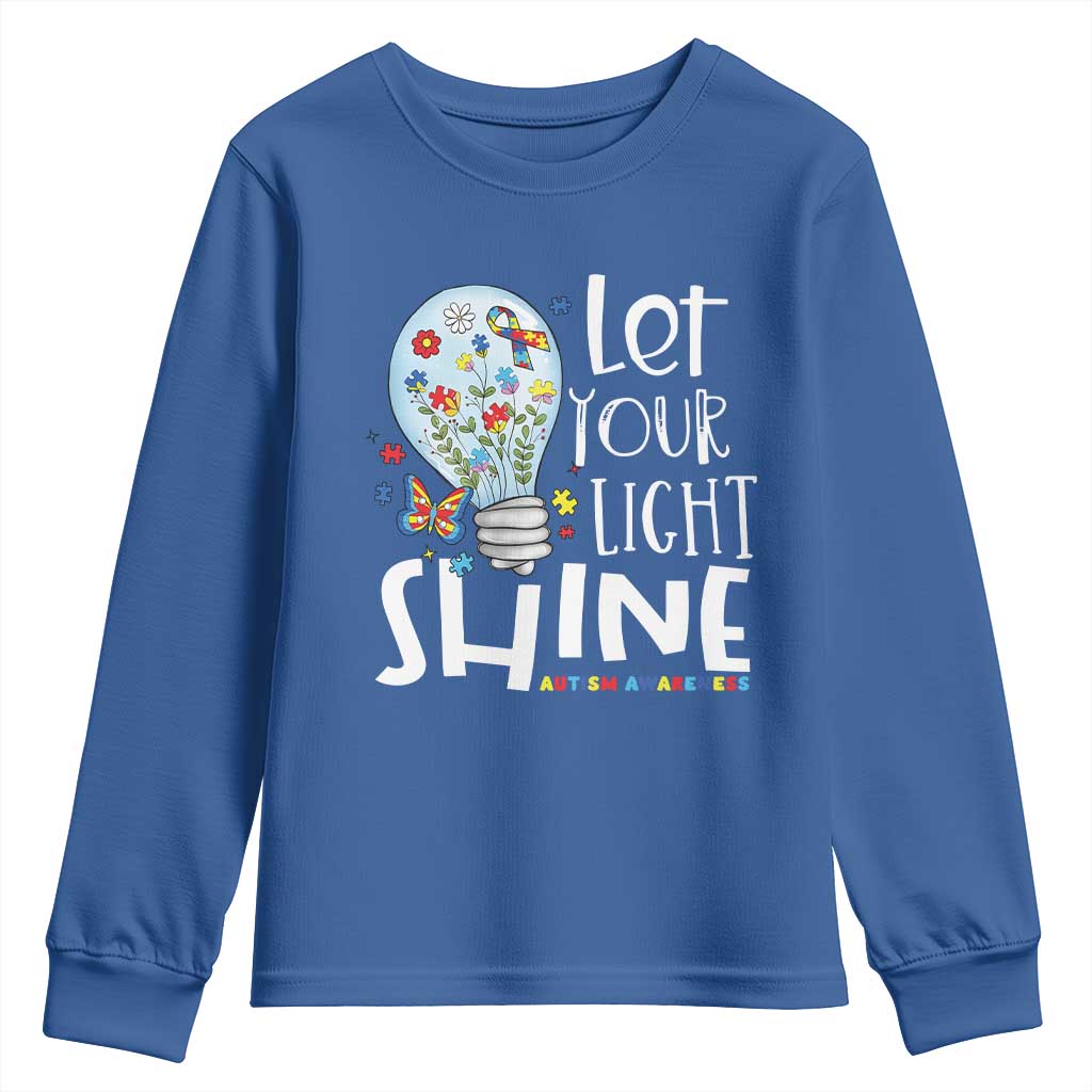 Autism Awareness Youth Sweatshirt Let Your Light Shine Puzzle Ribbon Inspirational Quote