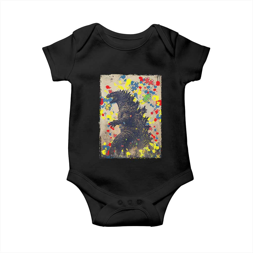 Funny Autism Awareness Japanese Giant Monster Baby Onesie Colorful Puzzles