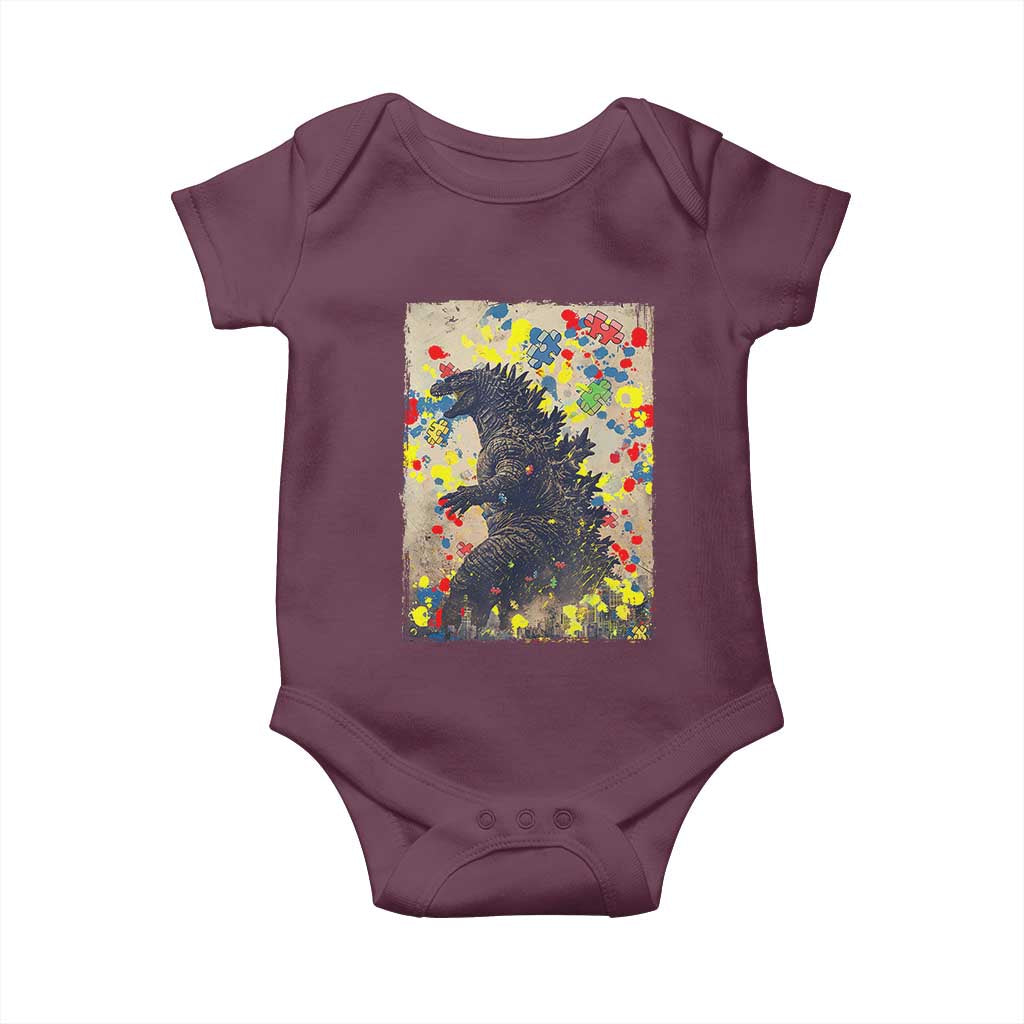 Funny Autism Awareness Japanese Giant Monster Baby Onesie Colorful Puzzles