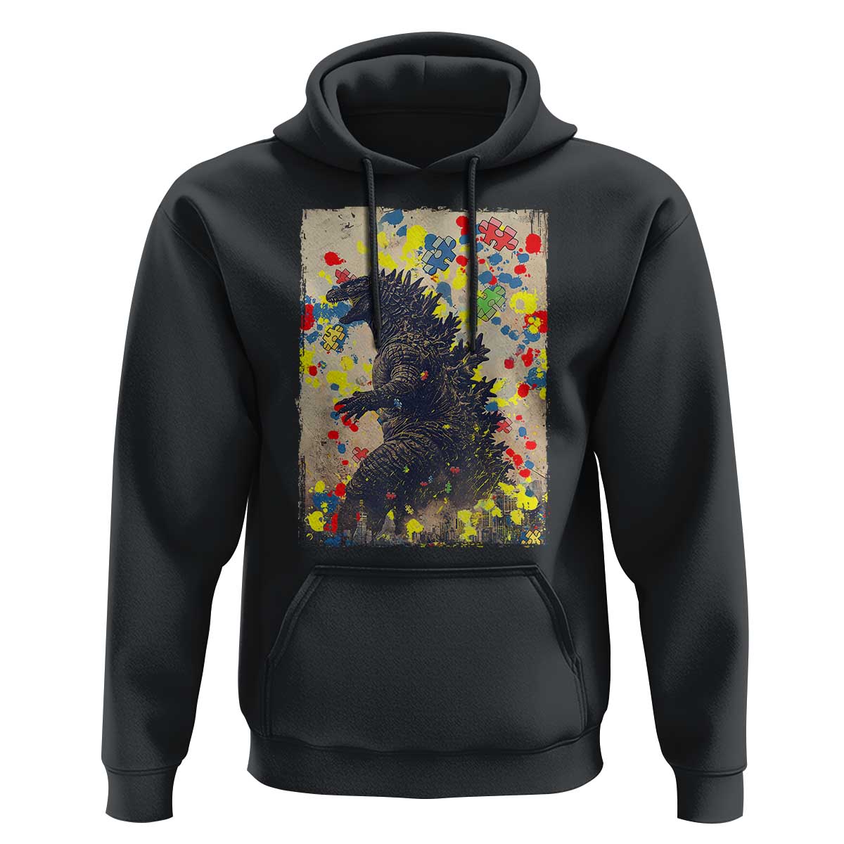 Funny Autism Awareness Japanese Giant Monster Hoodie Colorful Puzzles