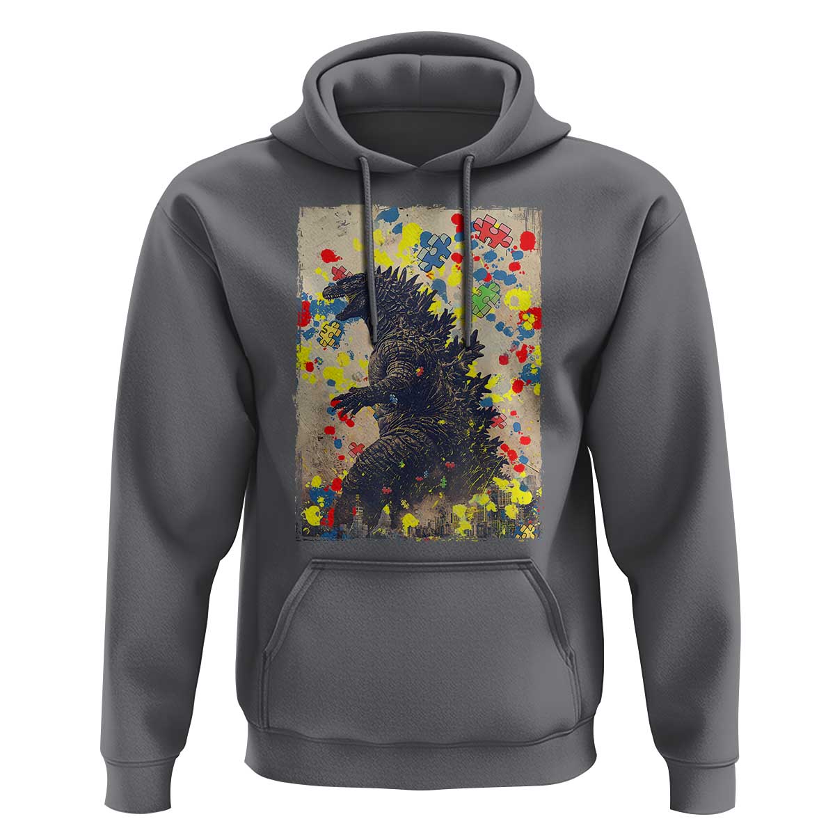 Funny Autism Awareness Japanese Giant Monster Hoodie Colorful Puzzles