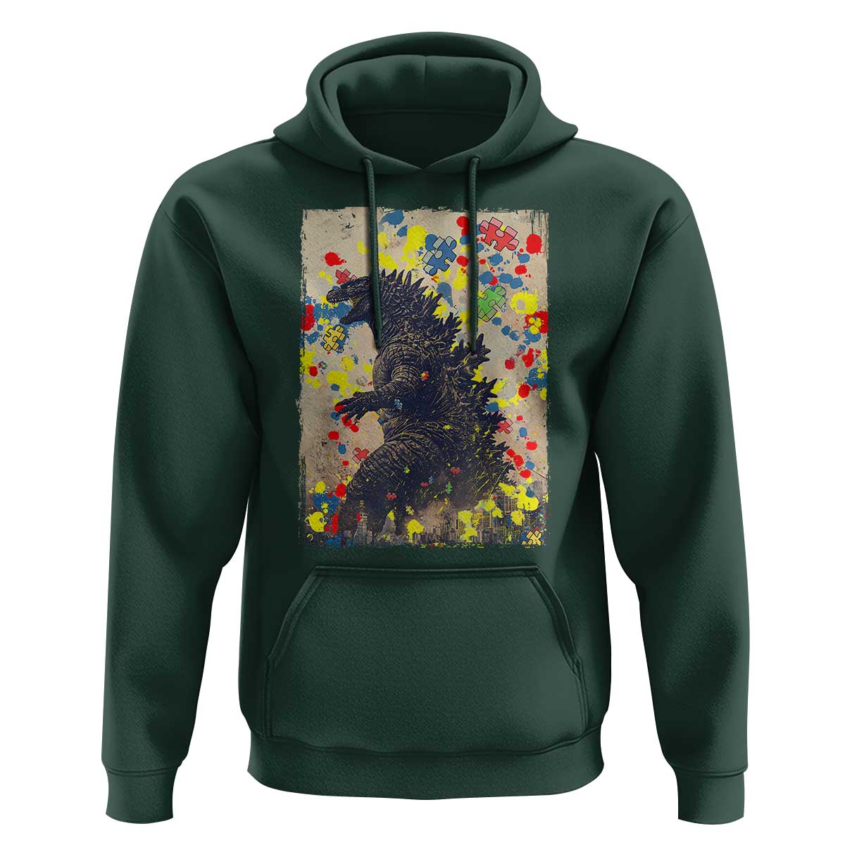 Funny Autism Awareness Japanese Giant Monster Hoodie Colorful Puzzles