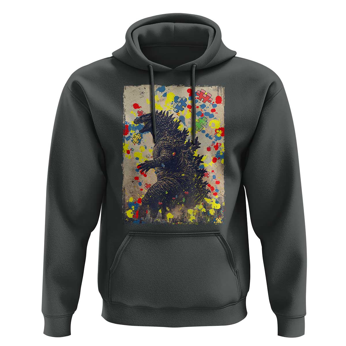 Funny Autism Awareness Japanese Giant Monster Hoodie Colorful Puzzles