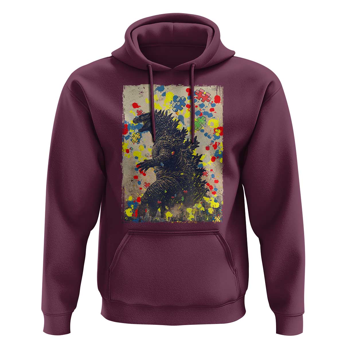Funny Autism Awareness Japanese Giant Monster Hoodie Colorful Puzzles