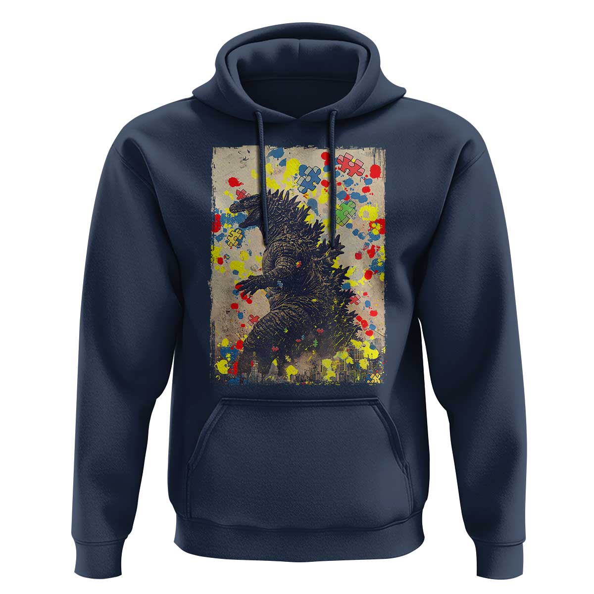 Funny Autism Awareness Japanese Giant Monster Hoodie Colorful Puzzles