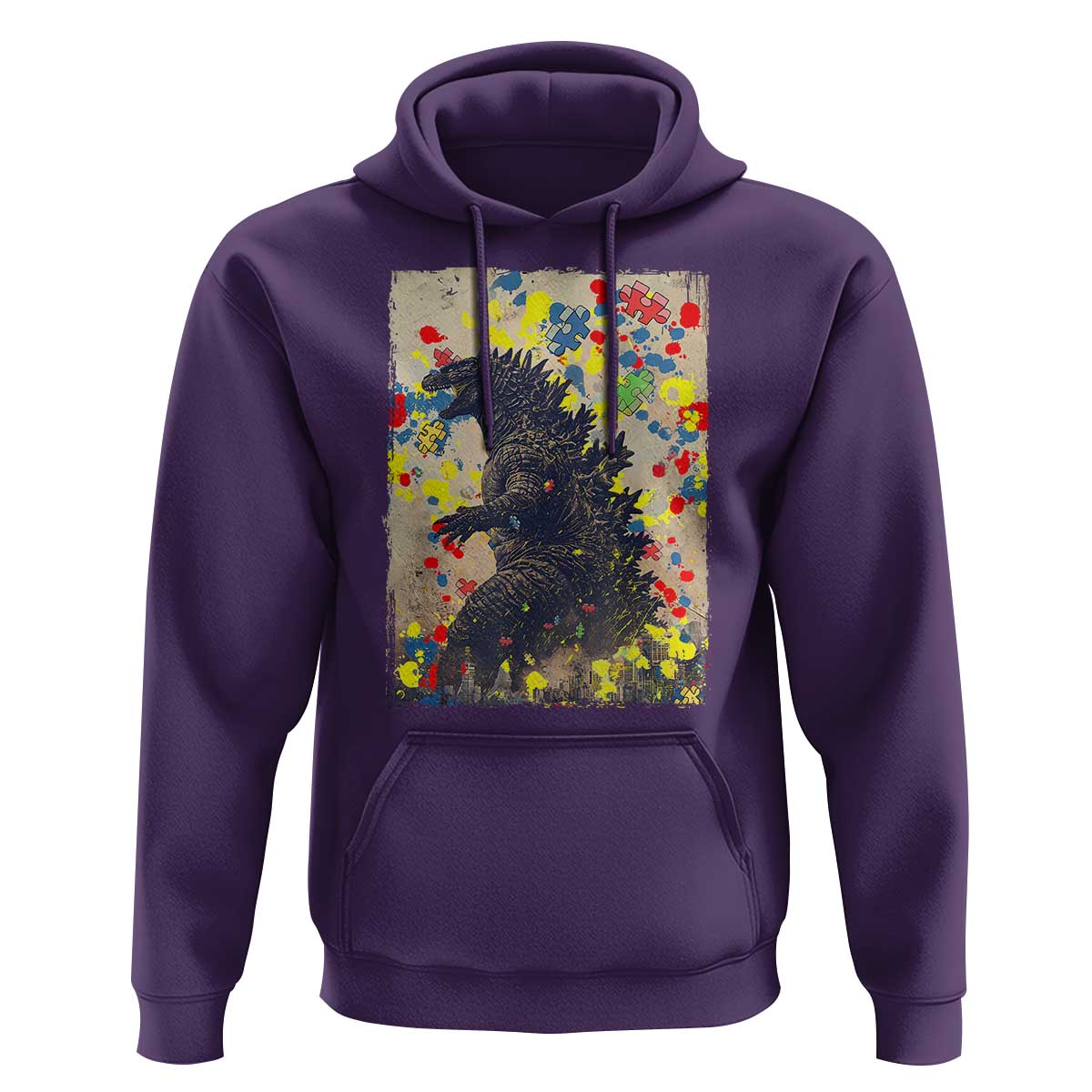 Funny Autism Awareness Japanese Giant Monster Hoodie Colorful Puzzles