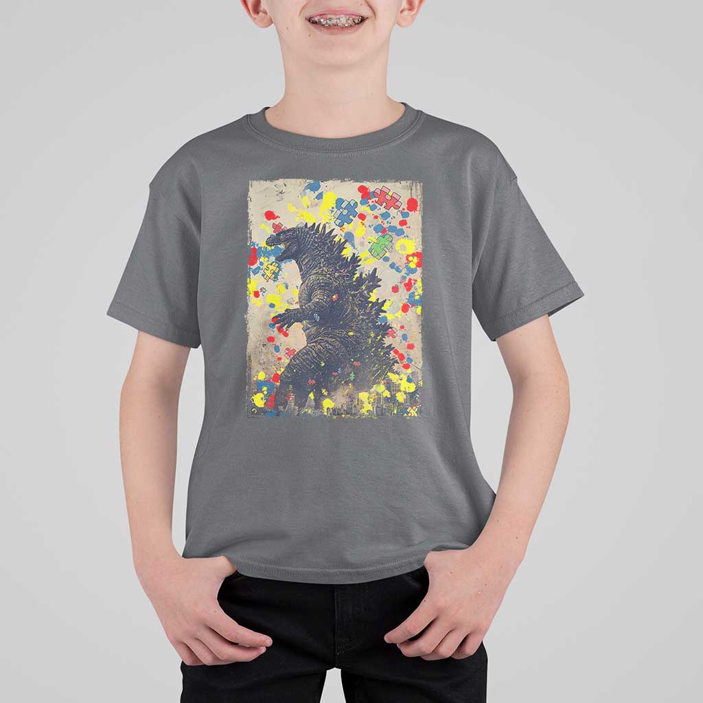 Funny Autism Awareness Japanese Giant Monster T Shirt For Kid Colorful Puzzles