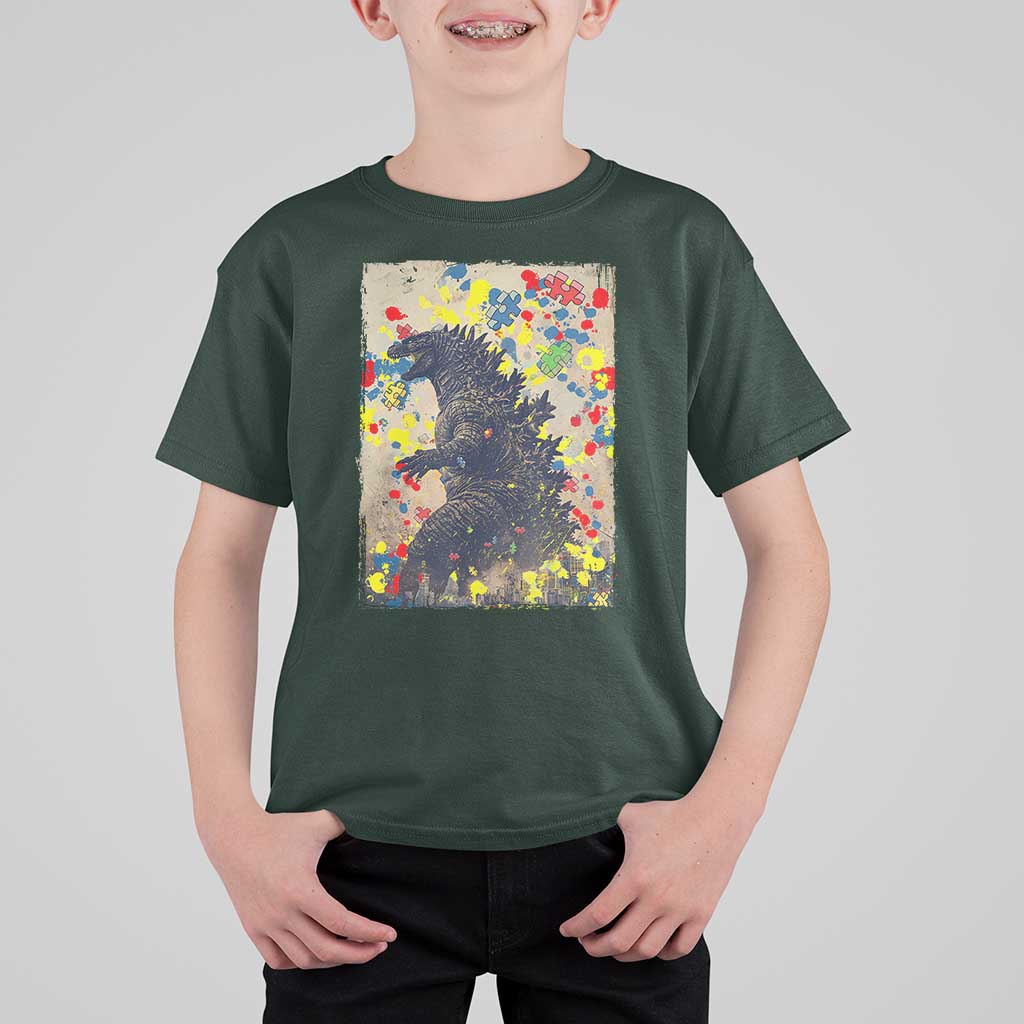 Funny Autism Awareness Japanese Giant Monster T Shirt For Kid Colorful Puzzles