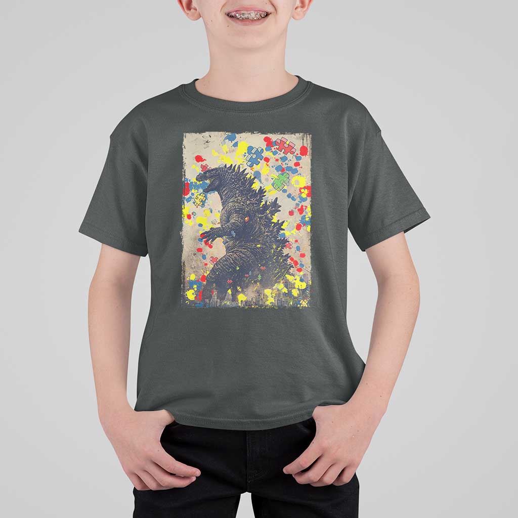 Funny Autism Awareness Japanese Giant Monster T Shirt For Kid Colorful Puzzles