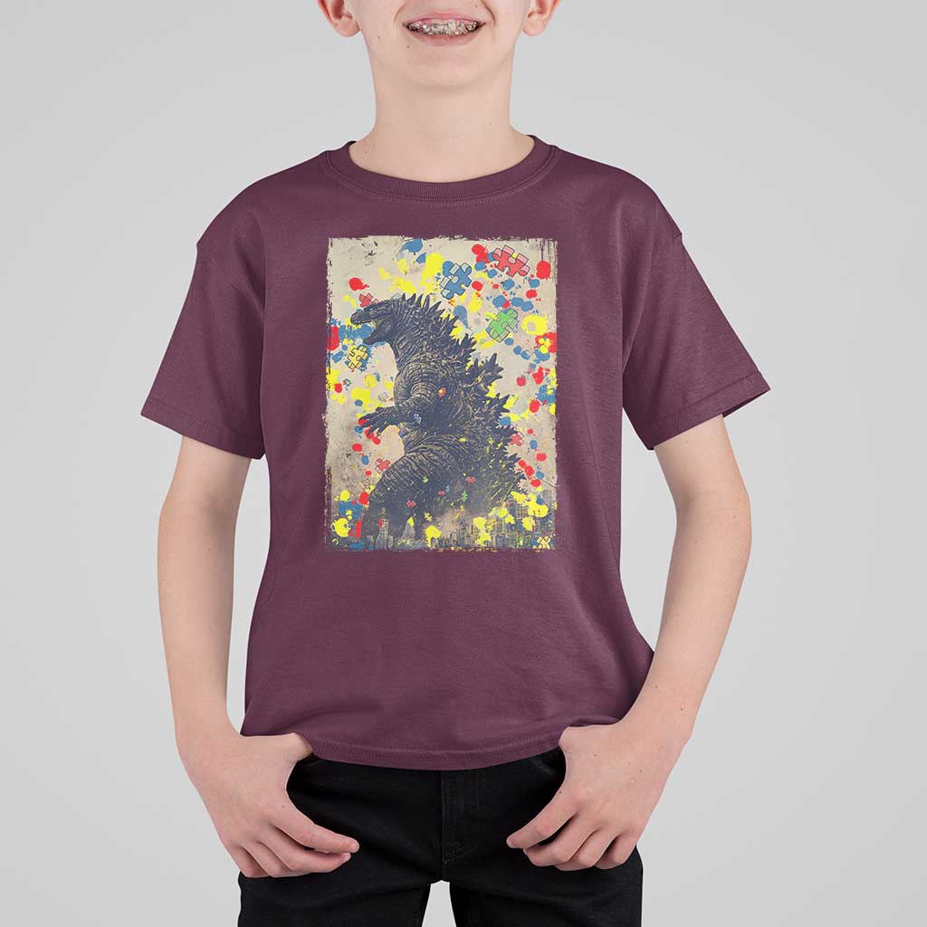 Funny Autism Awareness Japanese Giant Monster T Shirt For Kid Colorful Puzzles