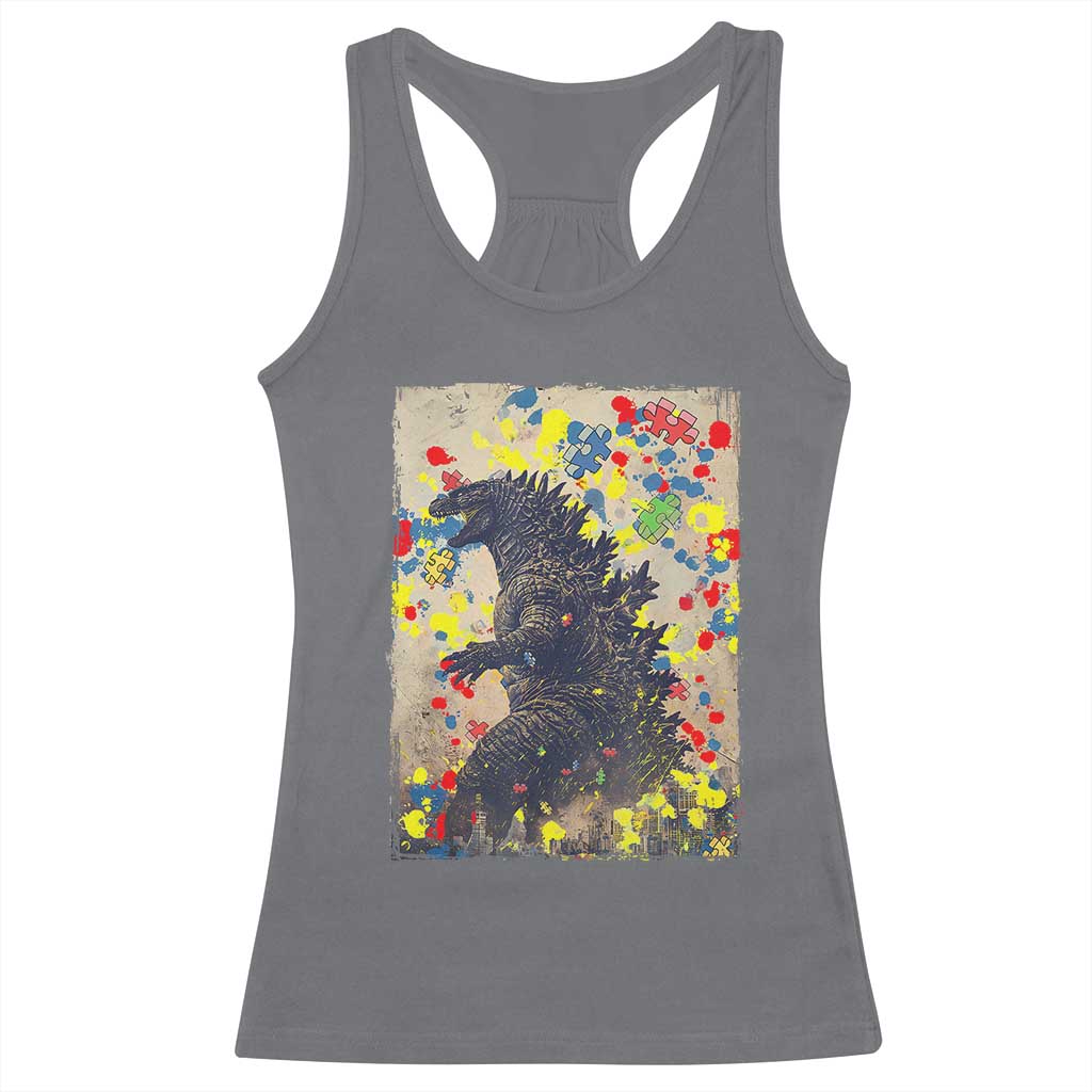 Funny Autism Awareness Japanese Giant Monster Racerback Tank Top Colorful Puzzles