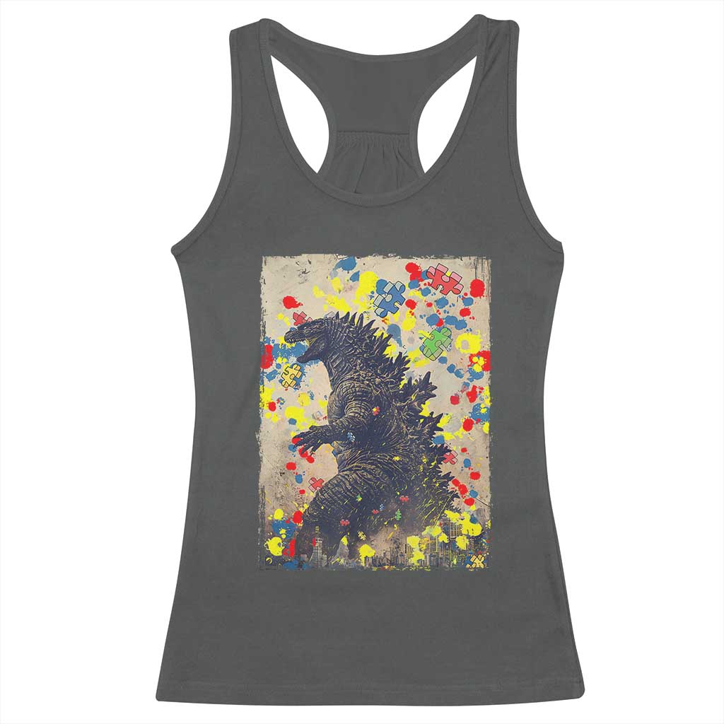 Funny Autism Awareness Japanese Giant Monster Racerback Tank Top Colorful Puzzles