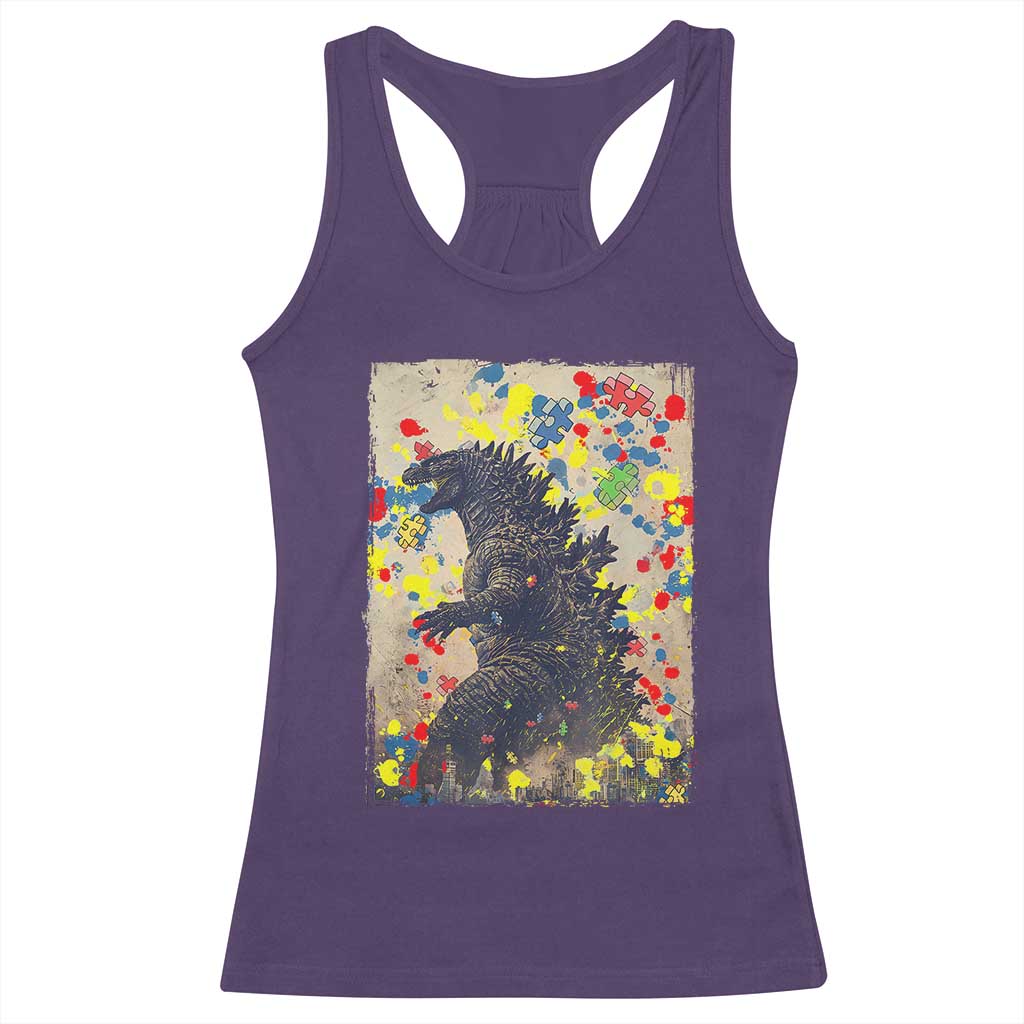 Funny Autism Awareness Japanese Giant Monster Racerback Tank Top Colorful Puzzles