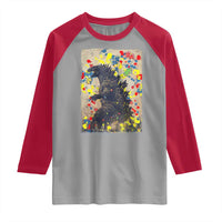 Funny Autism Awareness Japanese Giant Monster Raglan Shirt Colorful Puzzles