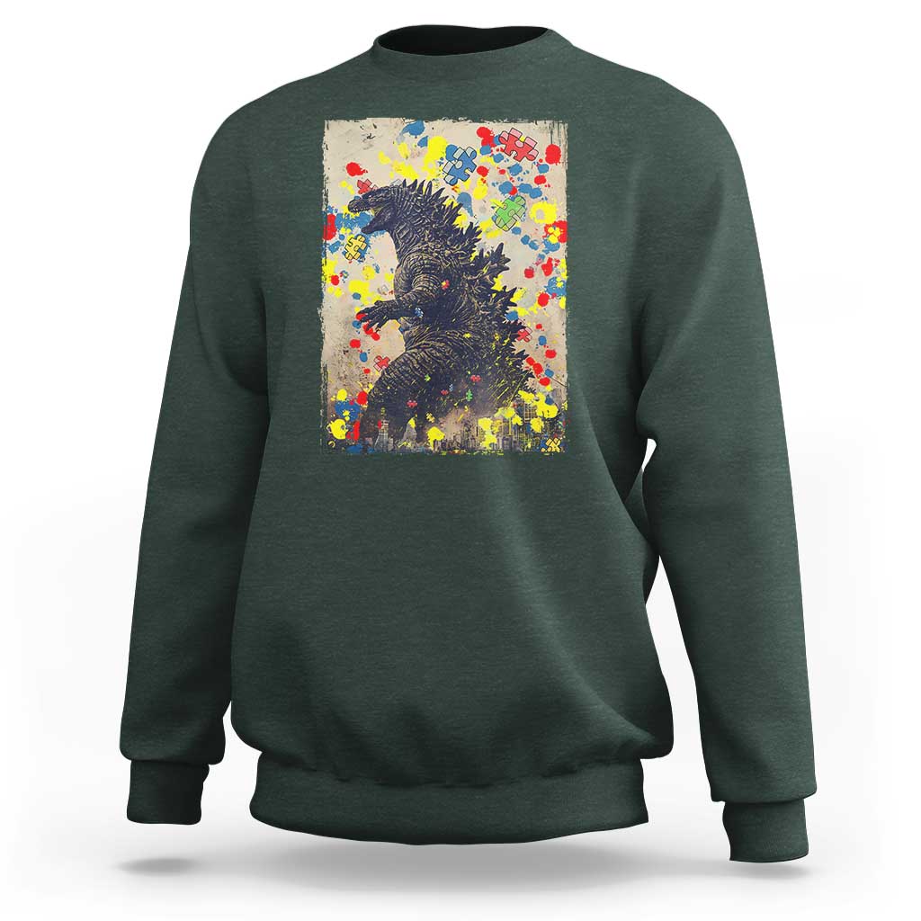Funny Autism Awareness Japanese Giant Monster Sweatshirt Colorful Puzzles