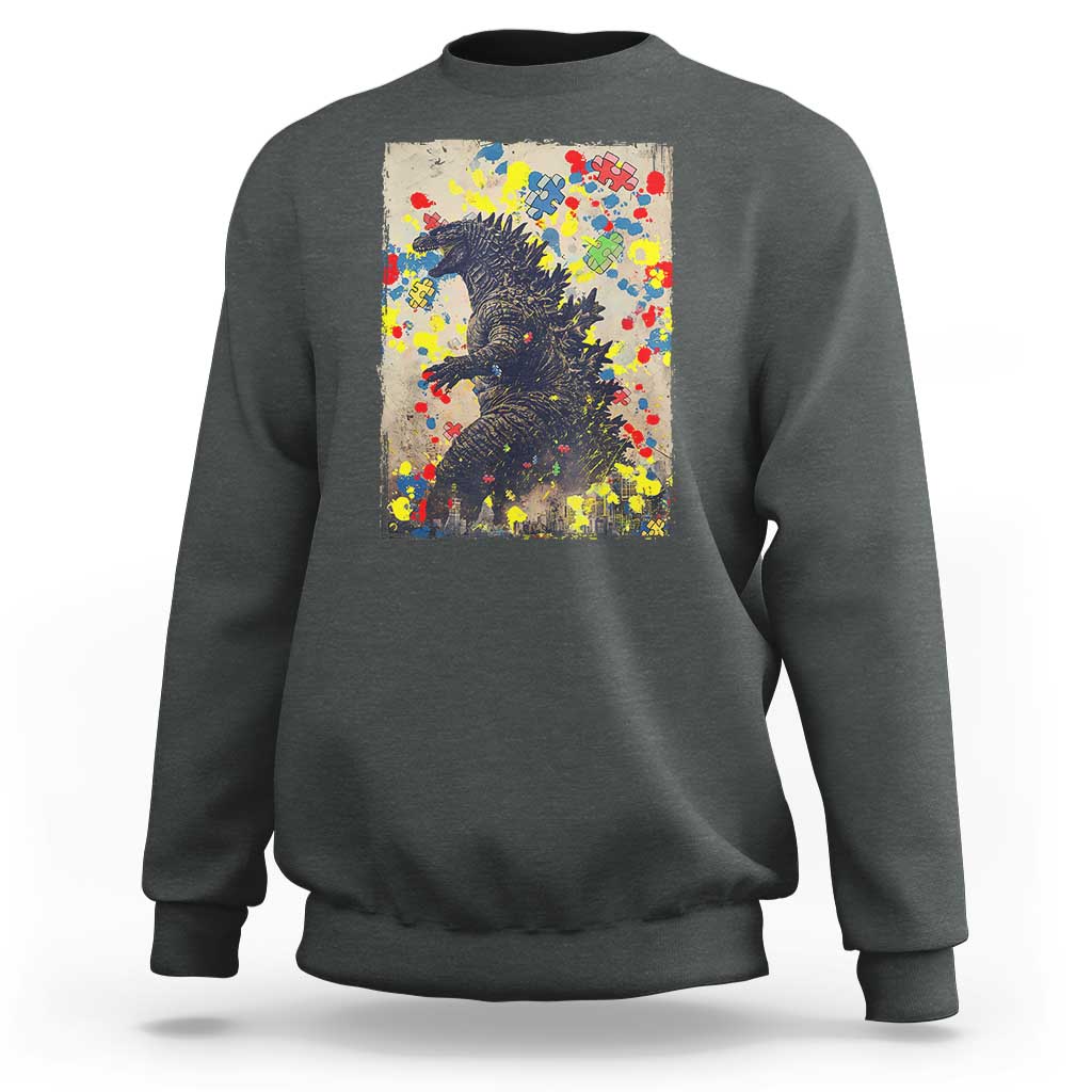 Funny Autism Awareness Japanese Giant Monster Sweatshirt Colorful Puzzles