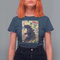 Funny Autism Awareness Japanese Giant Monster T Shirt For Women Colorful Puzzles