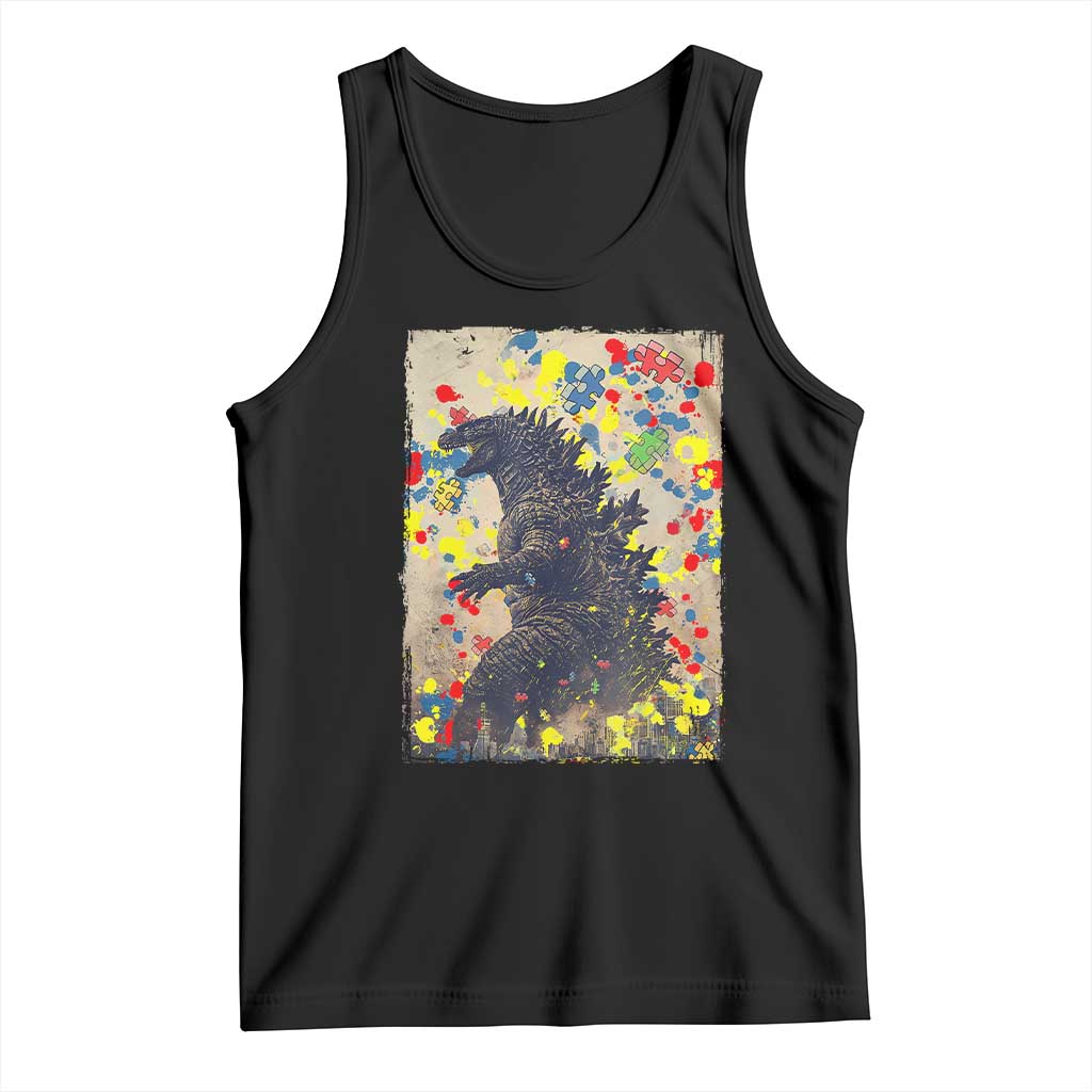 Funny Autism Awareness Japanese Giant Monster Tank Top Colorful Puzzles