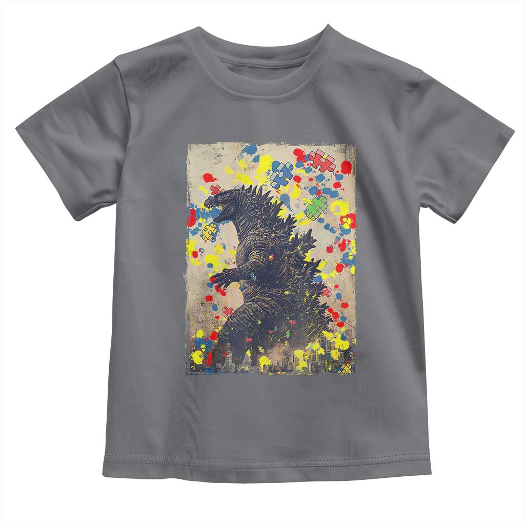Funny Autism Awareness Japanese Giant Monster Toddler T Shirt Colorful Puzzles