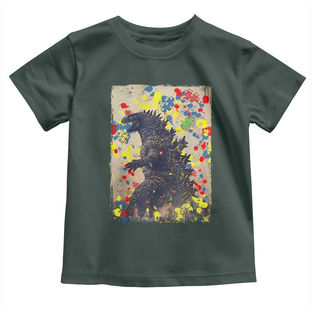 Funny Autism Awareness Japanese Giant Monster Toddler T Shirt Colorful Puzzles