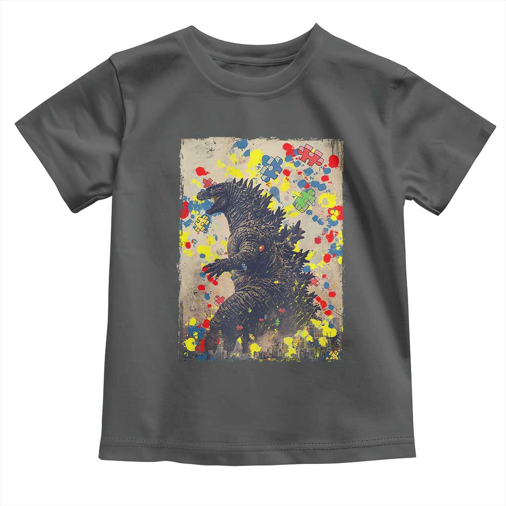 Funny Autism Awareness Japanese Giant Monster Toddler T Shirt Colorful Puzzles