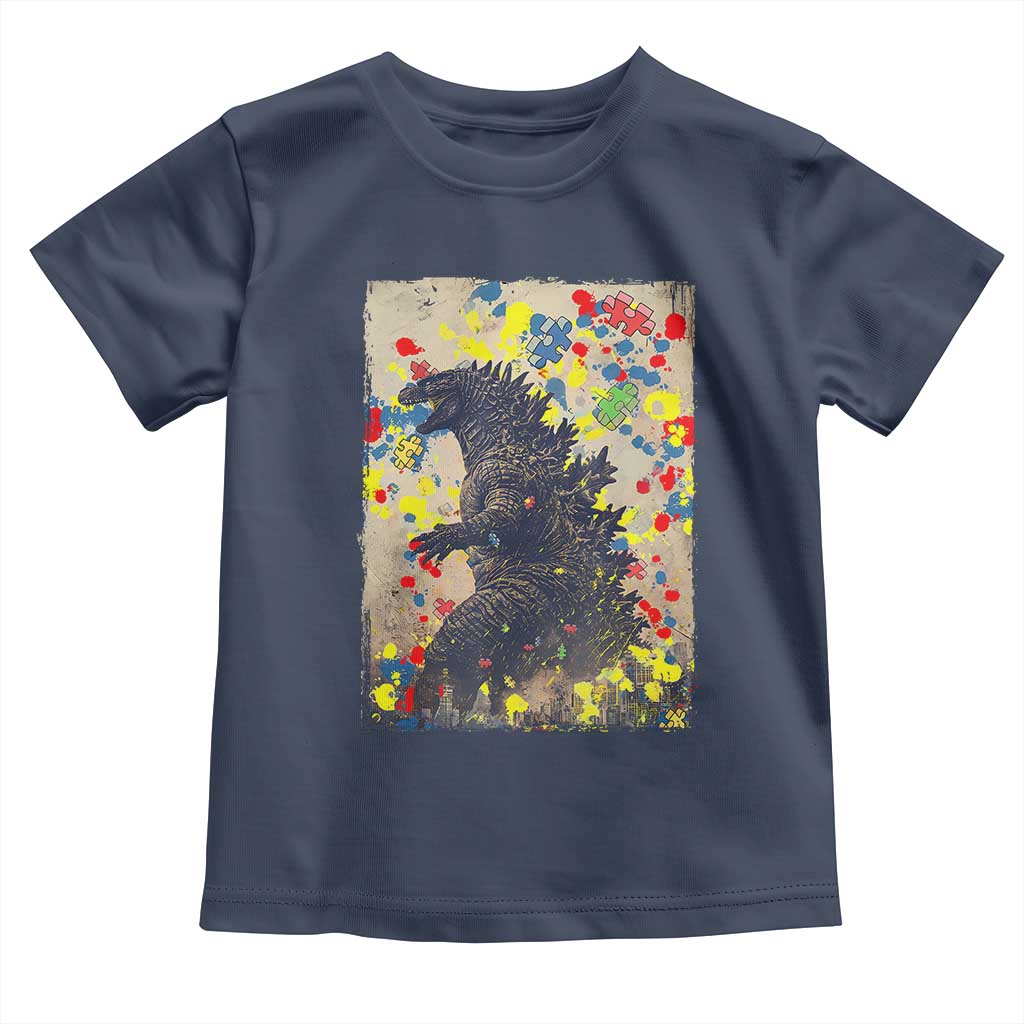 Funny Autism Awareness Japanese Giant Monster Toddler T Shirt Colorful Puzzles