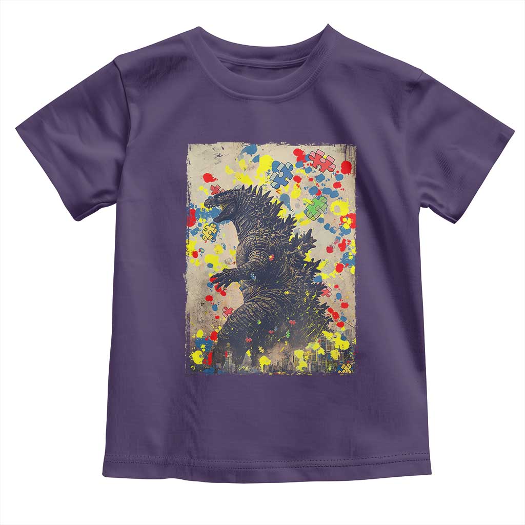 Funny Autism Awareness Japanese Giant Monster Toddler T Shirt Colorful Puzzles