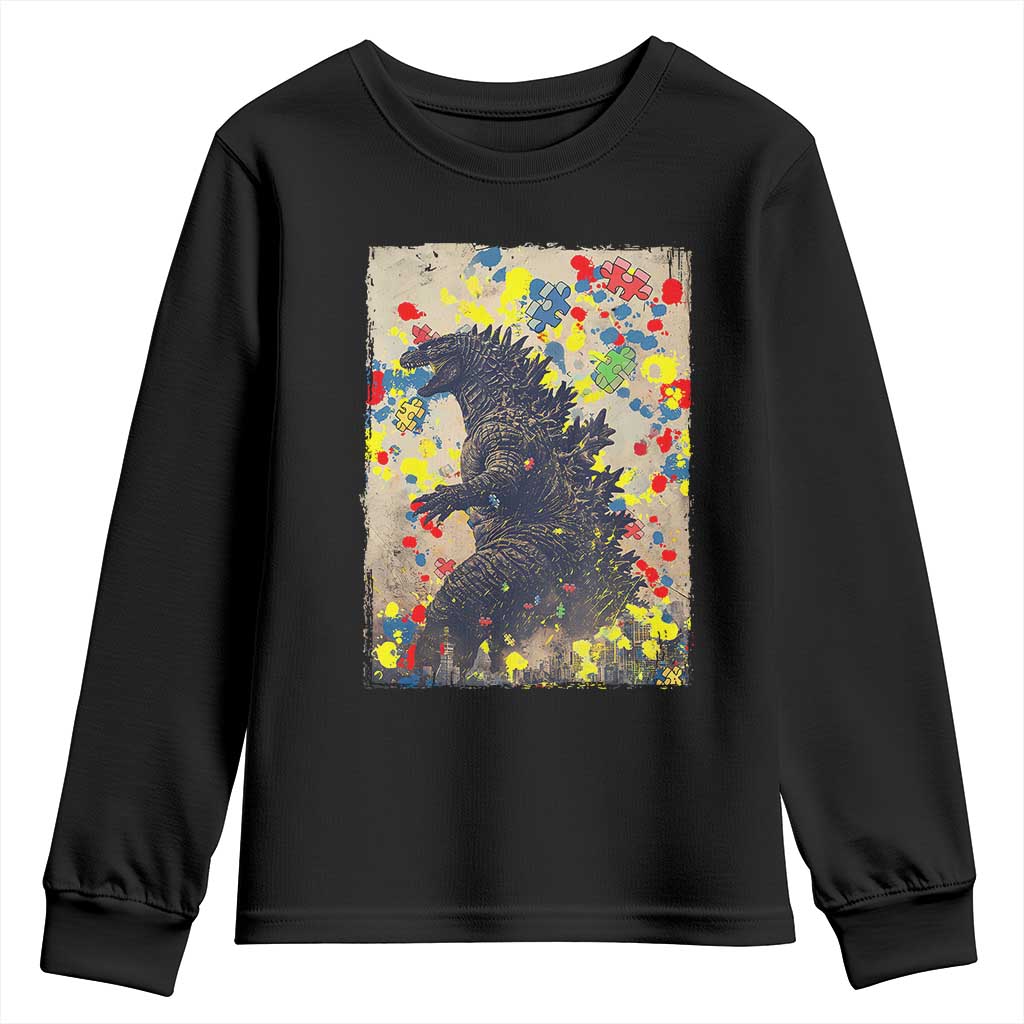 Funny Autism Awareness Japanese Giant Monster Youth Sweatshirt Colorful Puzzles