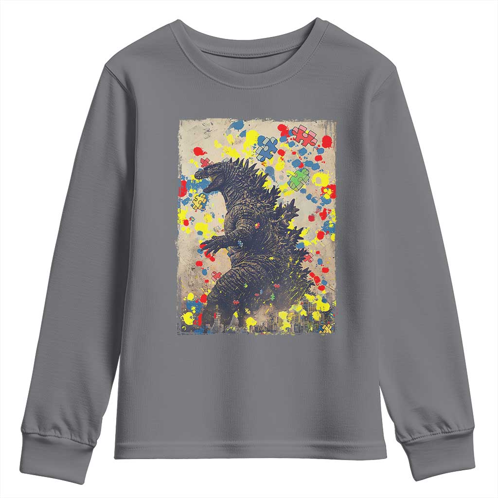 Funny Autism Awareness Japanese Giant Monster Youth Sweatshirt Colorful Puzzles