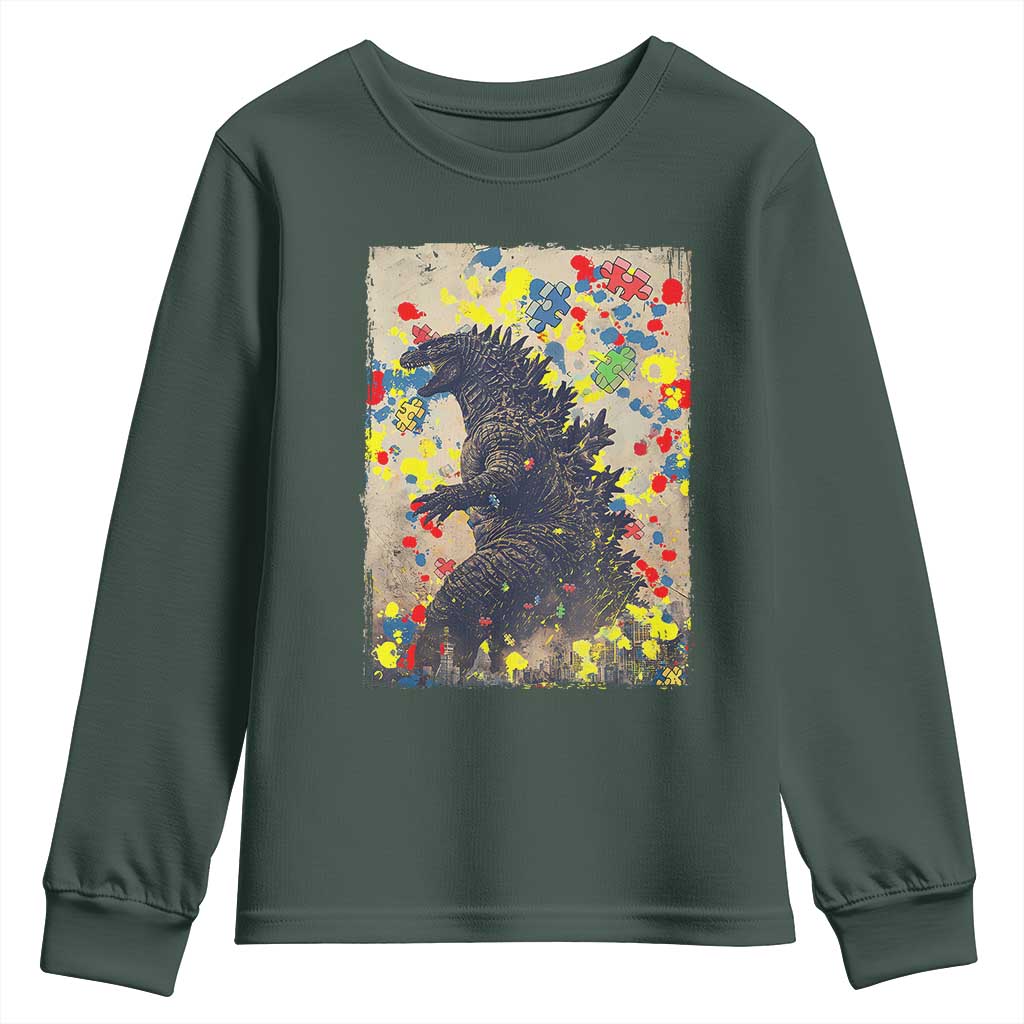 Funny Autism Awareness Japanese Giant Monster Youth Sweatshirt Colorful Puzzles