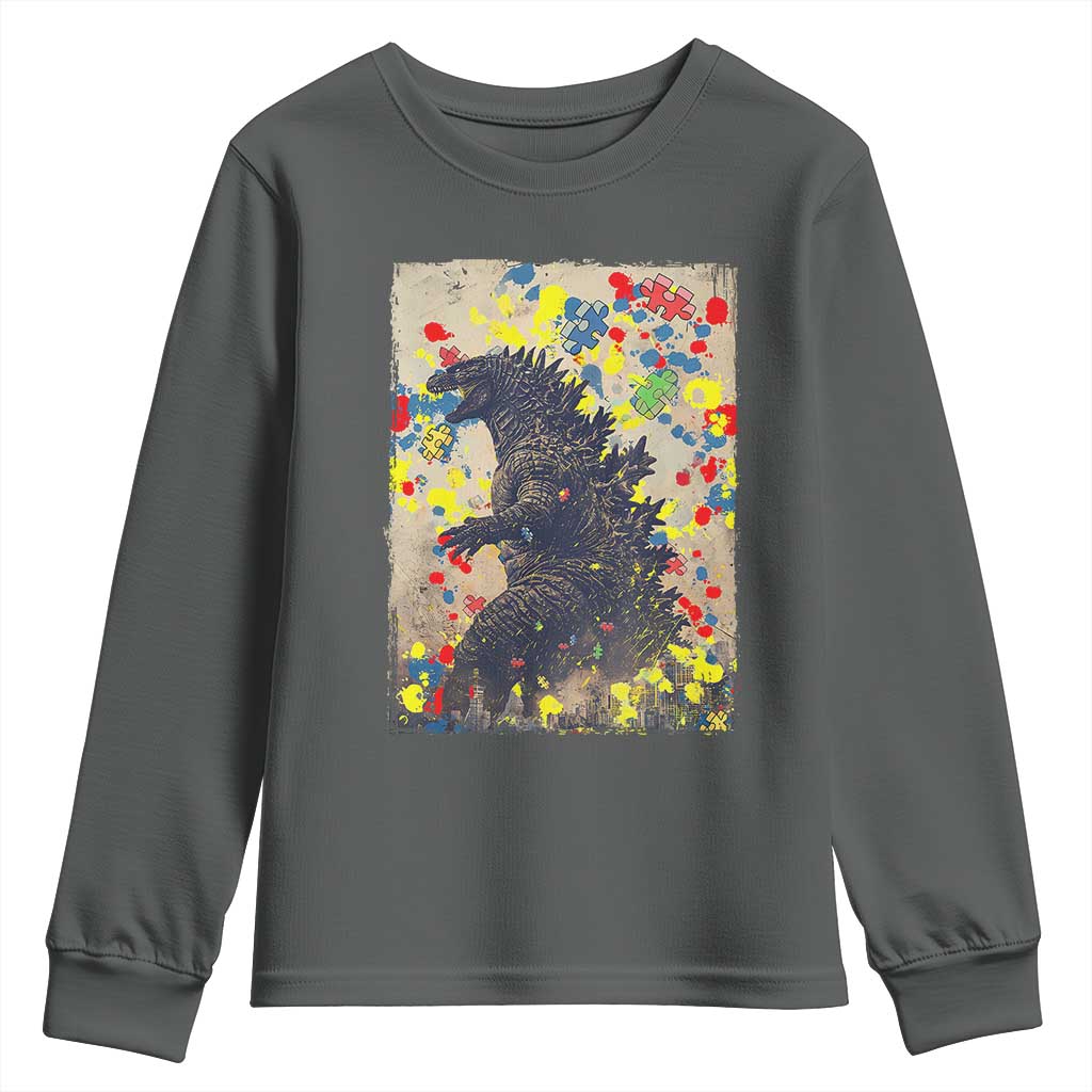 Funny Autism Awareness Japanese Giant Monster Youth Sweatshirt Colorful Puzzles