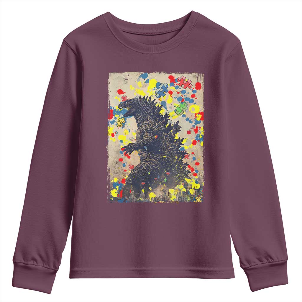 Funny Autism Awareness Japanese Giant Monster Youth Sweatshirt Colorful Puzzles