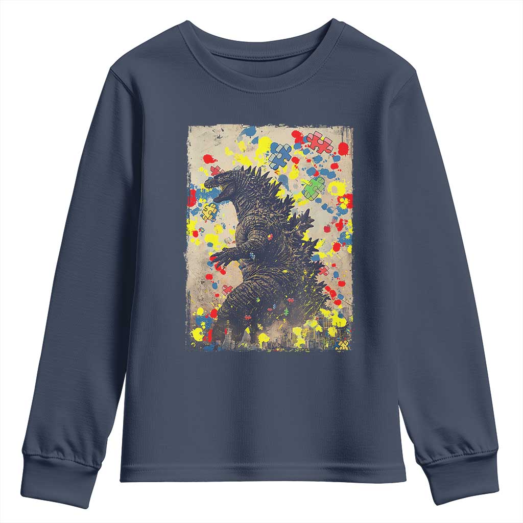 Funny Autism Awareness Japanese Giant Monster Youth Sweatshirt Colorful Puzzles