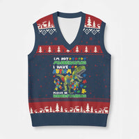 Funny Autism Awareness Dinosaur V-Neck Knit Sweater Vest I'm Not Misbehaving I Have Autism Please Be Understanding
