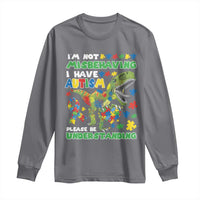 Funny Autism Awareness Dinosaur Long Sleeve Shirt I'm Not Misbehaving I Have Autism Please Be Understanding
