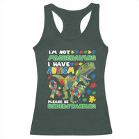 Funny Autism Awareness Dinosaur Racerback Tank Top I'm Not Misbehaving I Have Autism Please Be Understanding
