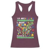 Funny Autism Awareness Dinosaur Racerback Tank Top I'm Not Misbehaving I Have Autism Please Be Understanding