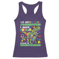 Funny Autism Awareness Dinosaur Racerback Tank Top I'm Not Misbehaving I Have Autism Please Be Understanding