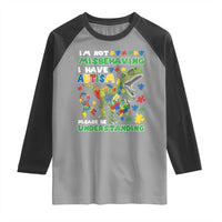 Funny Autism Awareness Dinosaur Raglan Shirt I'm Not Misbehaving I Have Autism Please Be Understanding