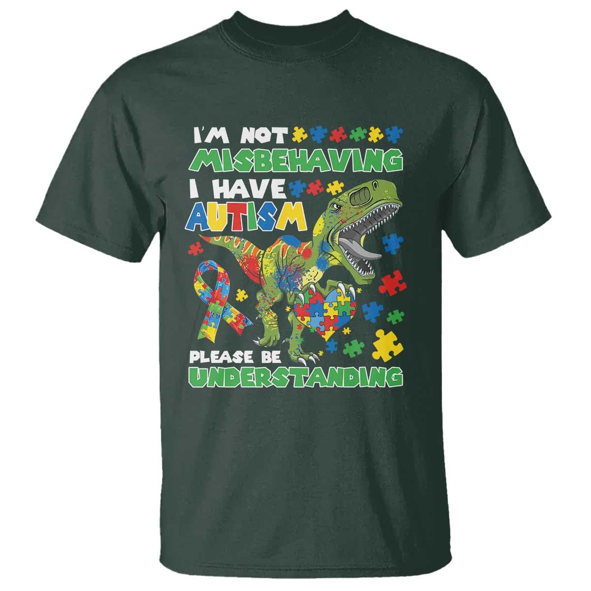 Funny Autism Awareness Dinosaur T Shirt I'm Not Misbehaving I Have Autism Please Be Understanding