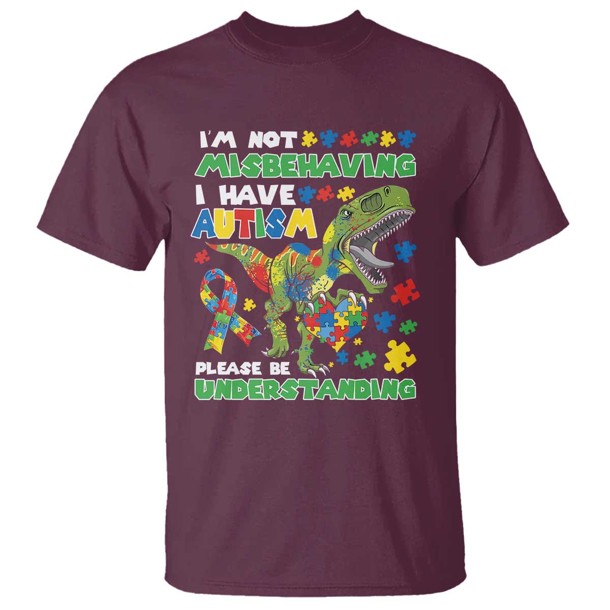 Funny Autism Awareness Dinosaur T Shirt I'm Not Misbehaving I Have Autism Please Be Understanding